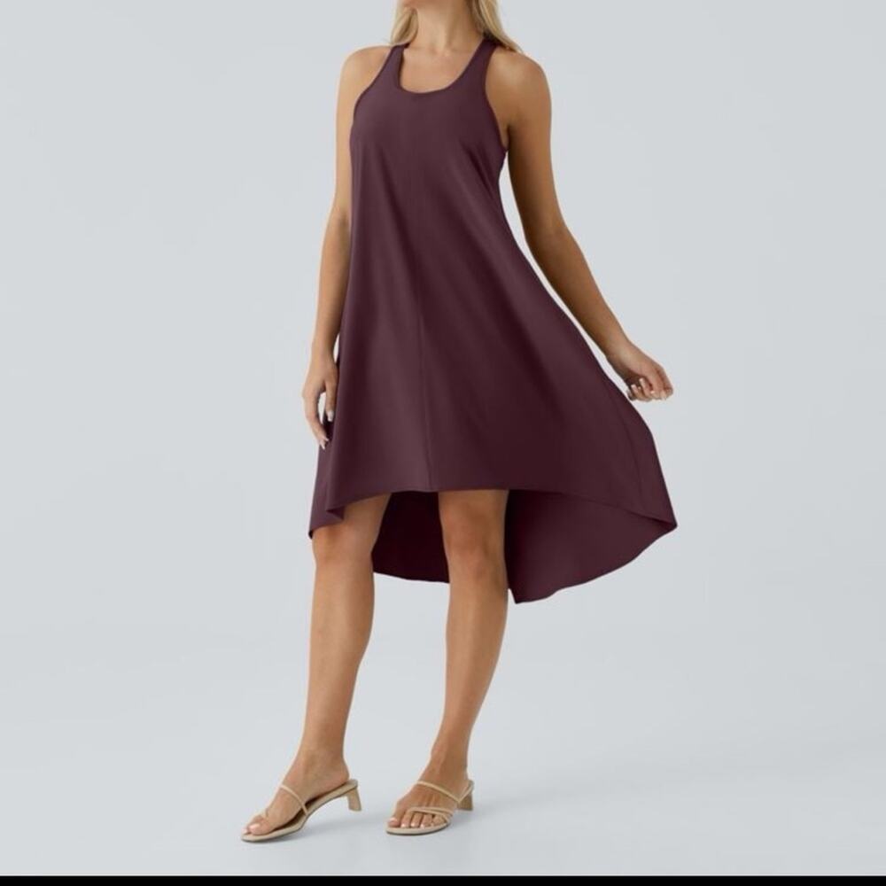 NWT Breezeful Backless Racerback Side Pocket High Low Flowy Midi Quick Dress med